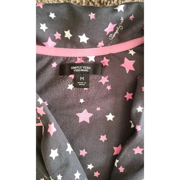 Simply Vera Wang Pajama Lounge Set Size Medium Grey Pink Stars Cotton Knit - Picture 5 of 7